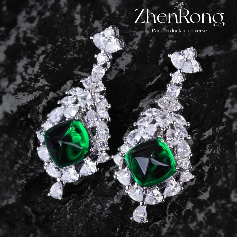 vintage medieval style cultivates emerald drilling sugar tower earrings female heavy workers design full drill lottery long earr