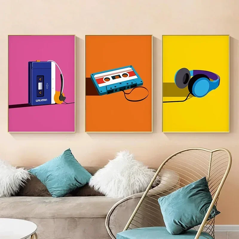 Pop Art Retro 80s Cassette Tape Poster Record Deck Music Canvas Painting Vintage Wall Art HD Picture for Living Room Home Decor