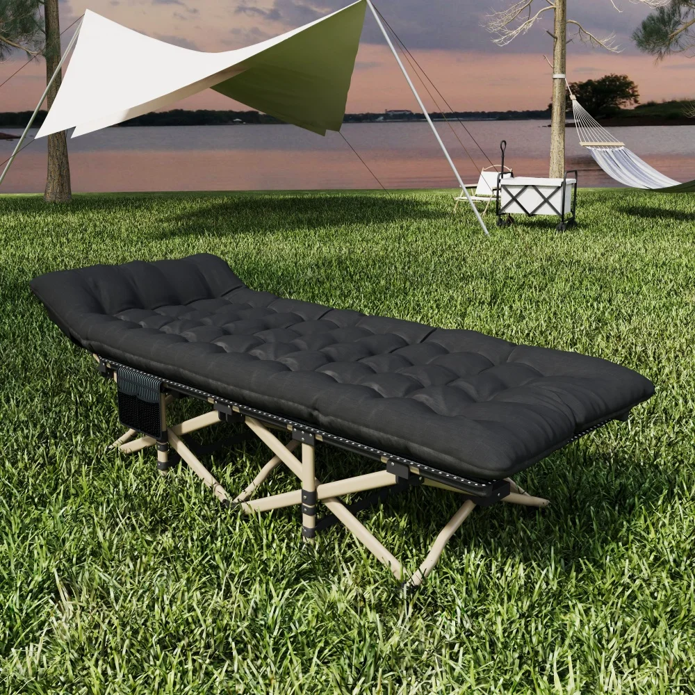 Modern Design Outdoor Portable Solid Lightweight Cheap Metal Frame Oxford Fabric Folding Camping Bed with Soft Mattress