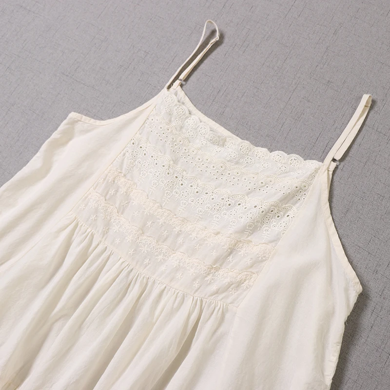 Japanese Sweet Mori Girl Embroidery Hollow Out Spaghetti Strap Dress Women Sleeveless Casual Loose Cotton Mini Dress Underdress