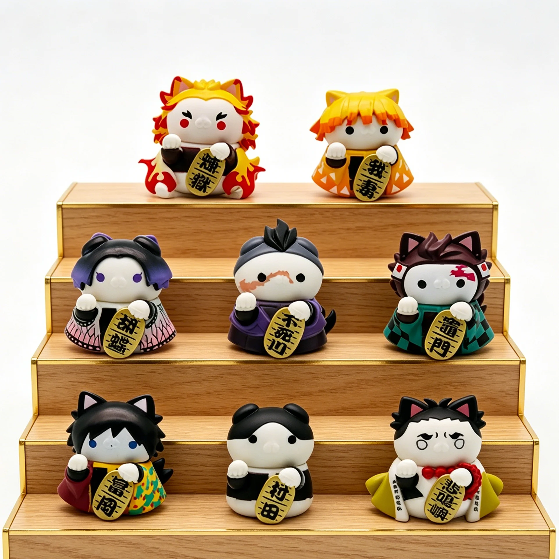 

New Demon Slayer Cat Version Figures, 8-Pack Mini Collectible Statues, Kawaii Fortune Cat Anime Decor