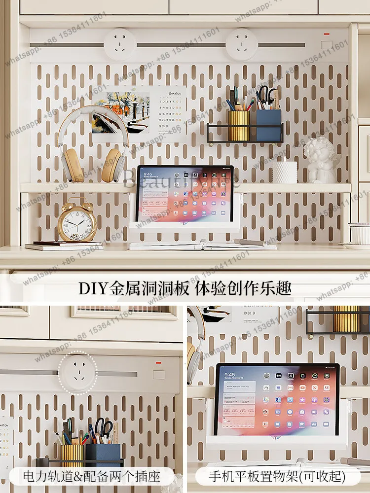 French Cream Wind Solid Wood Desk with Bookcase Household Corner Advanced Sensory Learning Computer Desk