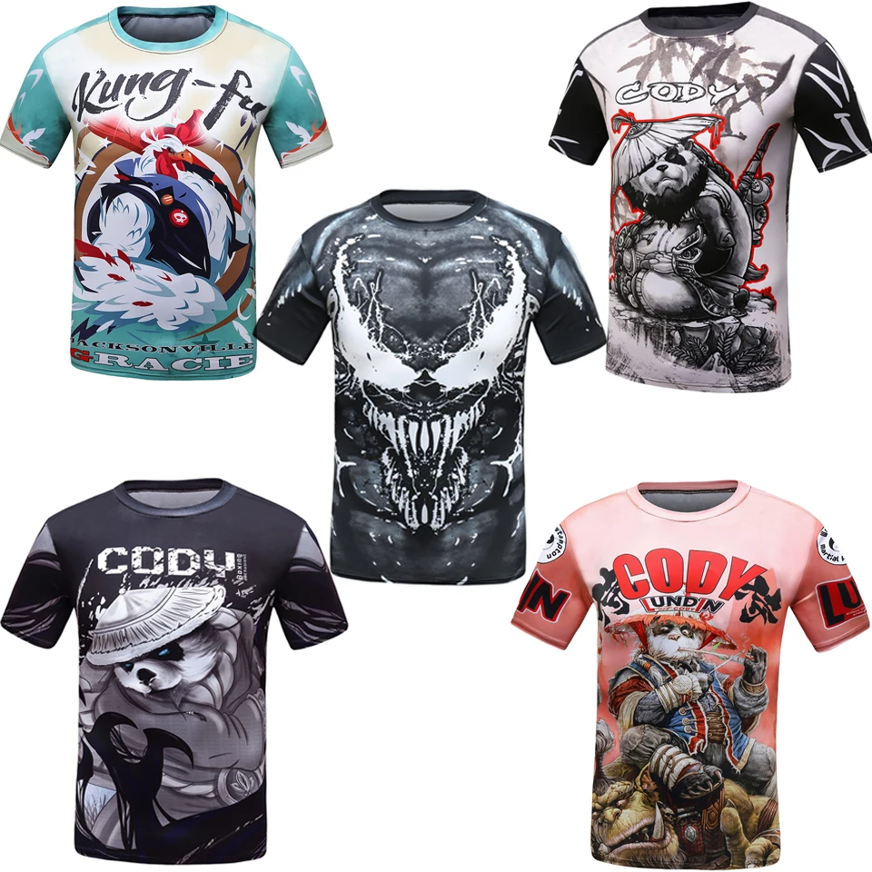 Kid's MMA Muay Thai Compression Shirt Short Sleeve Boxing Jiu Jitsu Sport T-Shirt Children Boy Gym Training BJJ Kickboxing Shirt