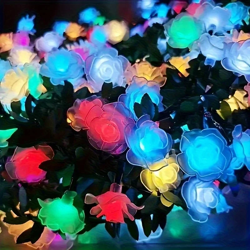 Solar String Outdoor Garden Lamp Decorative Light LED Rose String Light Lamp Waterproof for Garden Outdoor Decorations