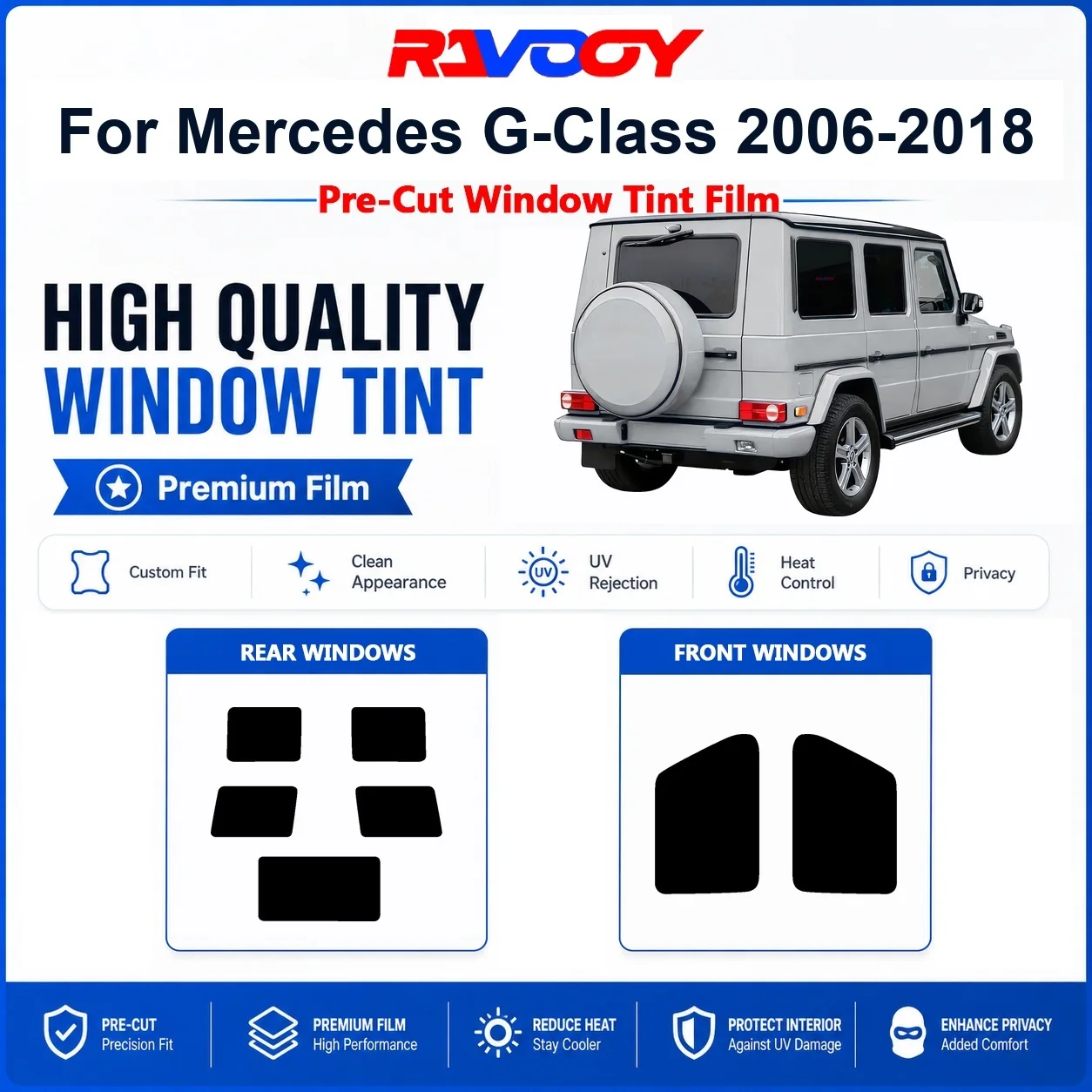 Premium Pre-Cut Window Tint For Mercedes G-Class 2006-2018 Front & Rear Windows UV Heat Rejection Privacy Film
