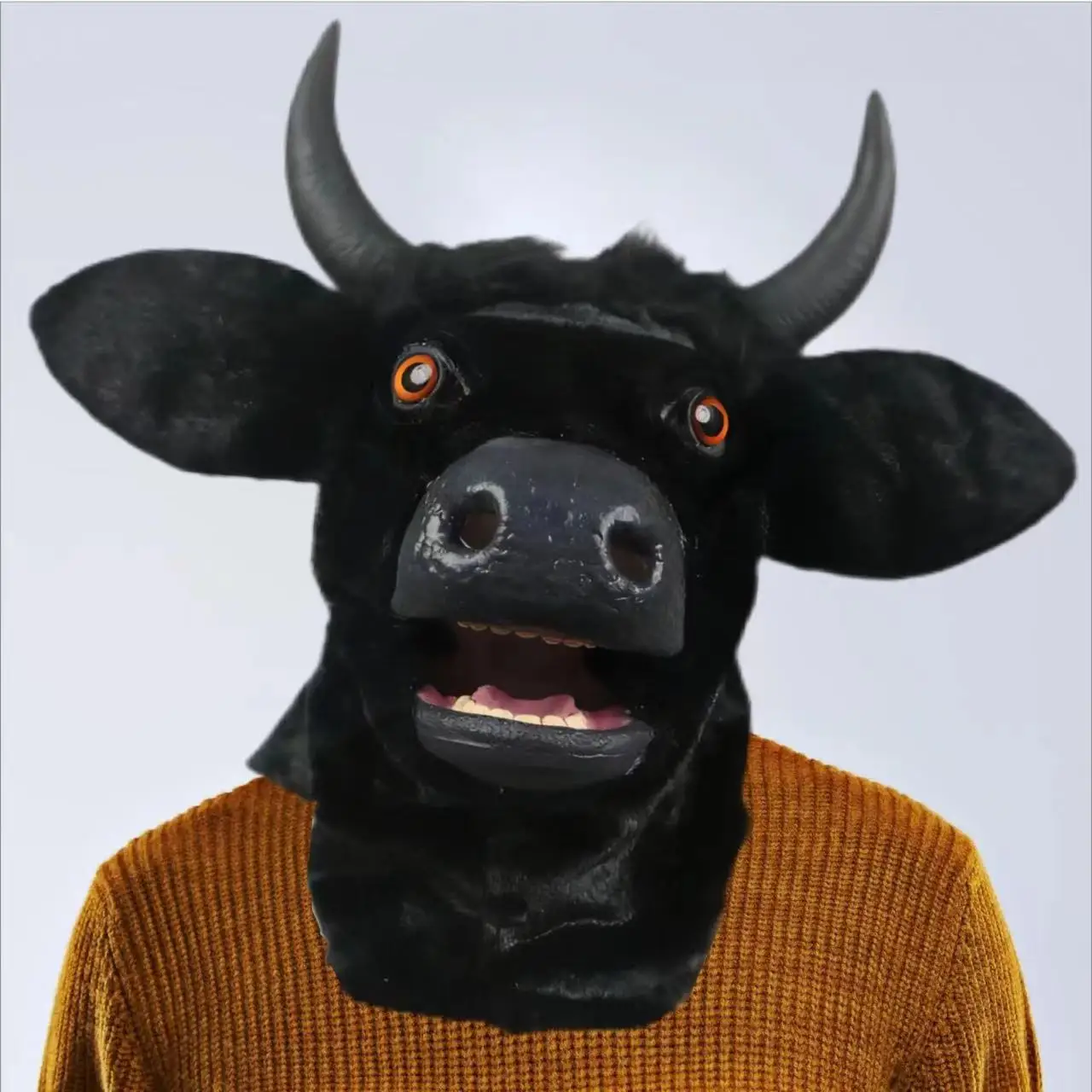 Funny Realistic Moving Mouth Horn Mask Creepy Moving Bull Animal Head Latex Open Cow Mask Masque Halloween Party Cosplay Costume