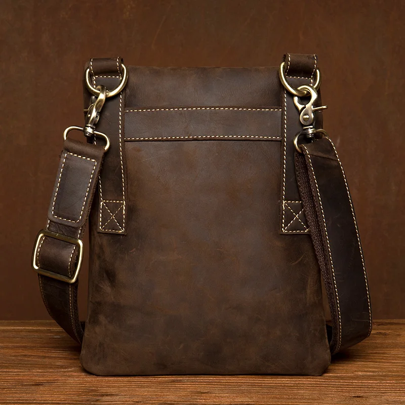 Handmade leather men's bag retro leather shoulder bag crazy horse skin simple crossbody bag mobile phone bag