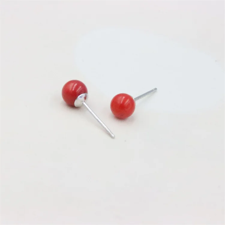 ZFSILVER 100%925 Sterling Silver Fashion Nature Red Sea Bamboo Coral Earrings For Women  Charm Jewelry Girl Party Gift Ear Studs