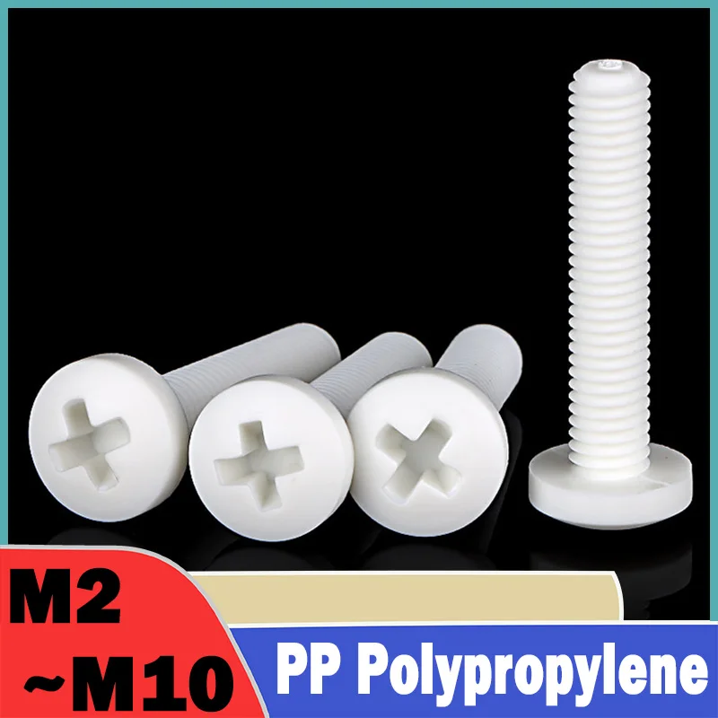M2 M3 M4 M5 M6 M8 M10 PP Polypropylene Cross Groove Pan Head Bolt Plastic Insulation Acid And Alkali Resistant Round Head Screw