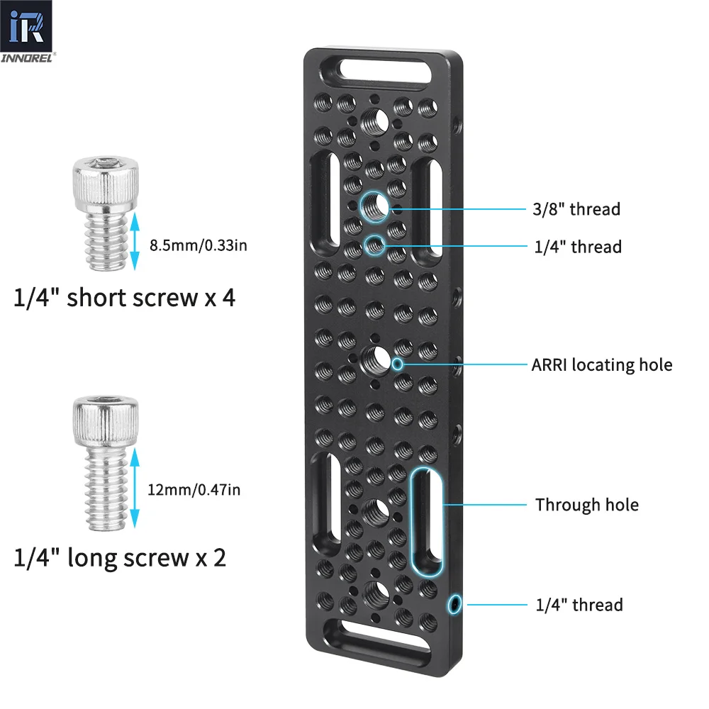 INNOREL CP2005 20*5cm Wielofunkcyjna Płytka Serowa z Gwintami 1/4\" i 3/8\" oraz Wbudowanymi Otworami Lokalizacyjnymi ARRI do Statywu Kamery — zdjęcie produktu 3