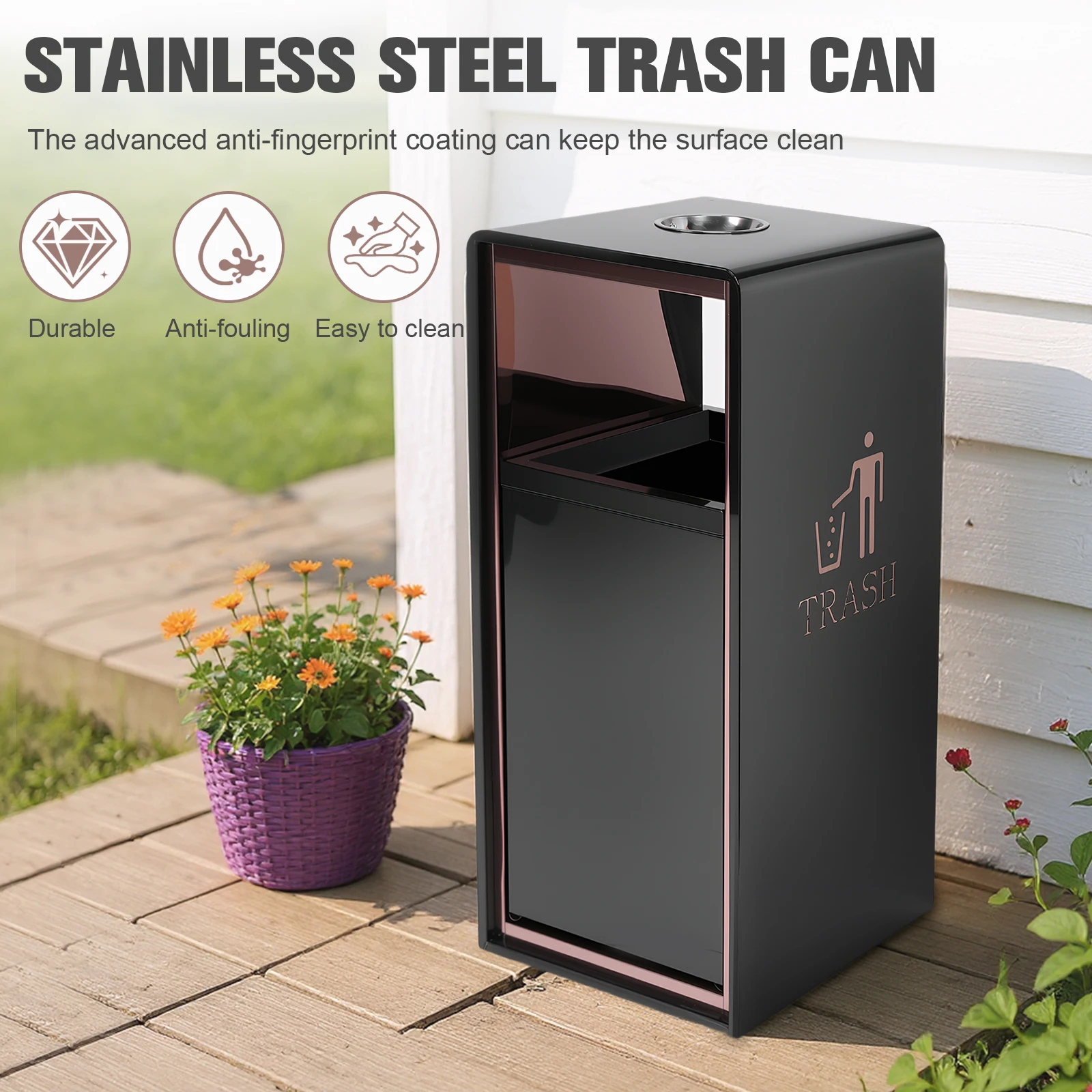 

Stainless Steel Heavy Duty Brushed Finish Garbage Bin with Removable Inner Bucket Standing Waste Bin for Patio Hotel Park Garden