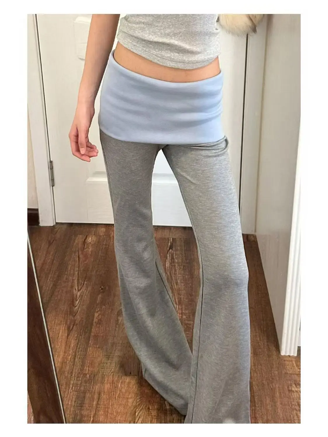 Korean Coquette Low Waisted Slim Autumn Sweatpants Casual Basic Flare Trousers Cutecore Skinny Boot Cut Pants Outfits