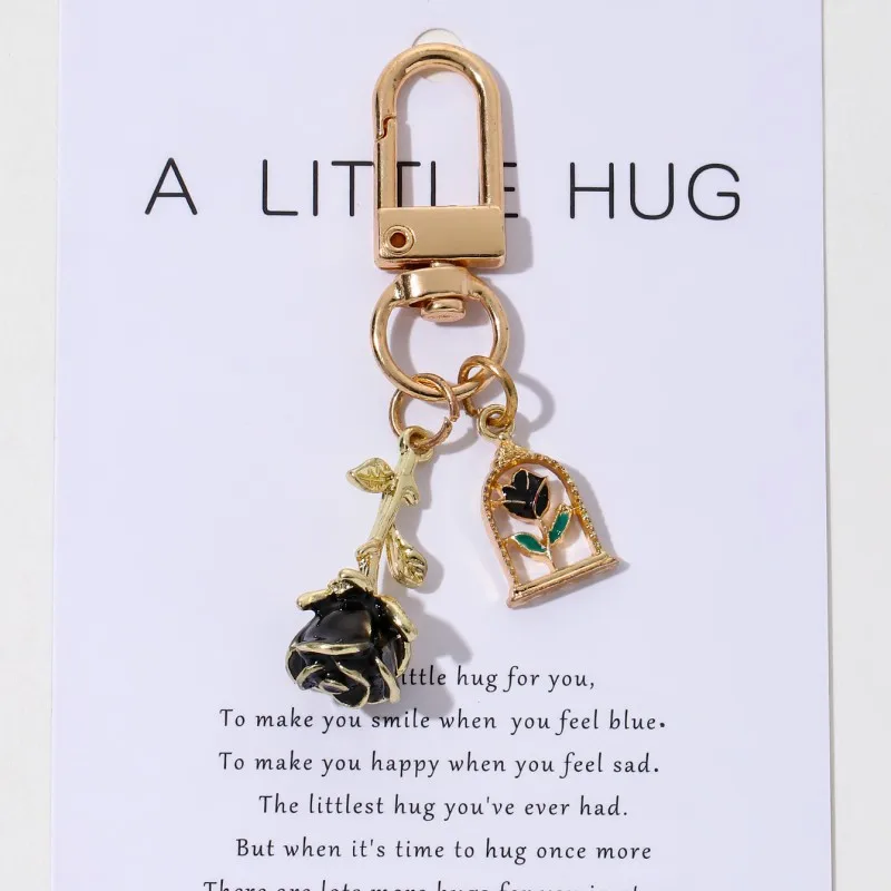 1pc Valentine\'s Day Colorful Rose Small Hug Dropping Enamel Keychain Romantic and Beautiful Style Car Bag Keyring Gift Souvenir