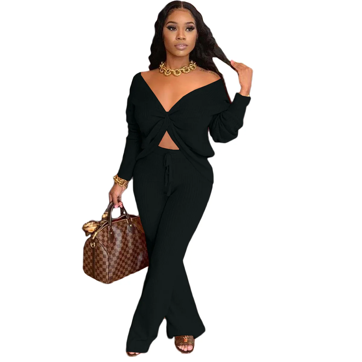 European and American women's new thickened pit strip personality sexy two-sided micro horn suit two-piece set