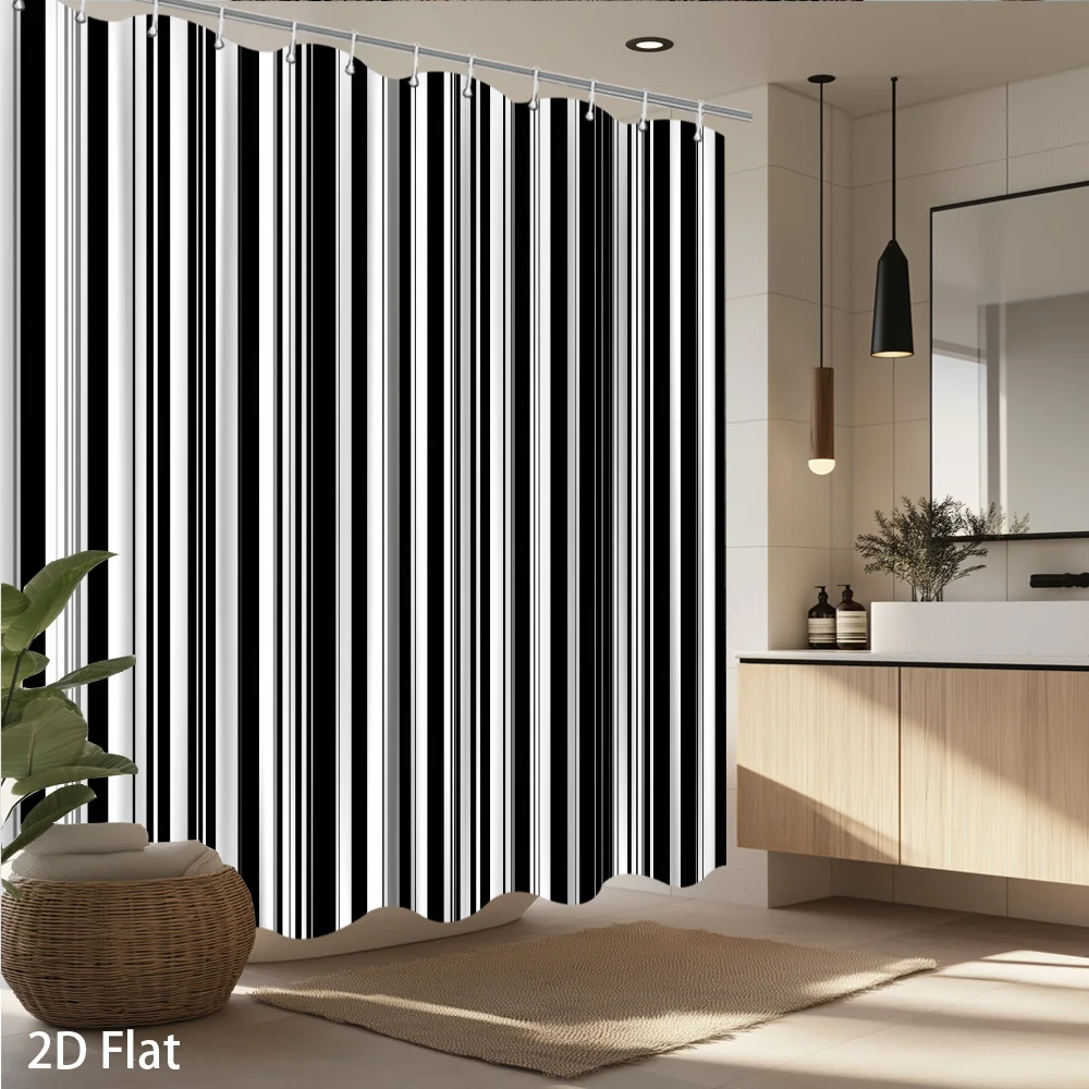 

Черно-белая полосатая шторка для душа – вертикальные полосы, водонепроницаемый полиэстер, 72x72 дюйма, современный декор для ванной комнаты