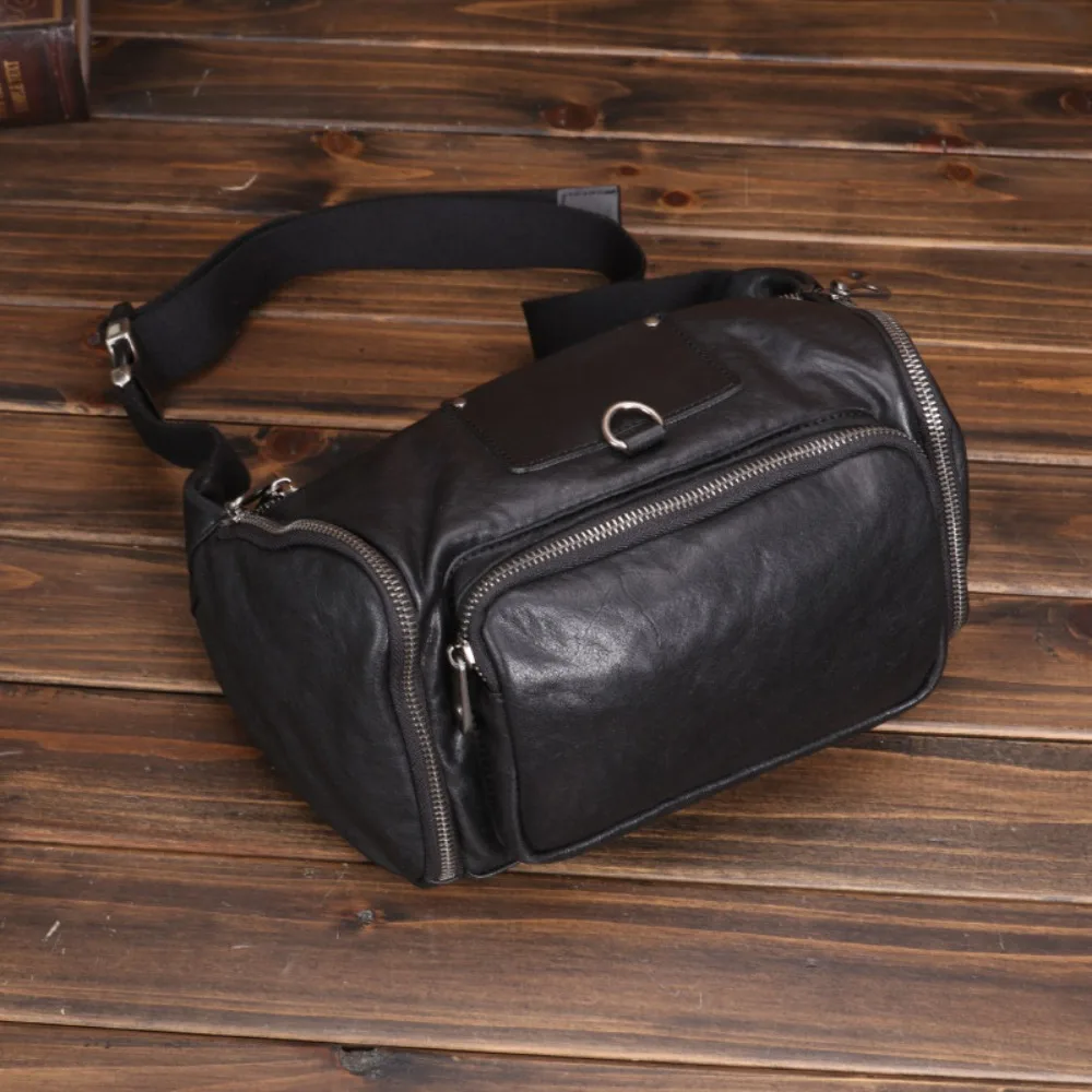 

New Leather Men's Messenger First Layer Cowhide Multi-functional Breast Versatile Large Fanny Bag Casual Shoulder Bag Tide