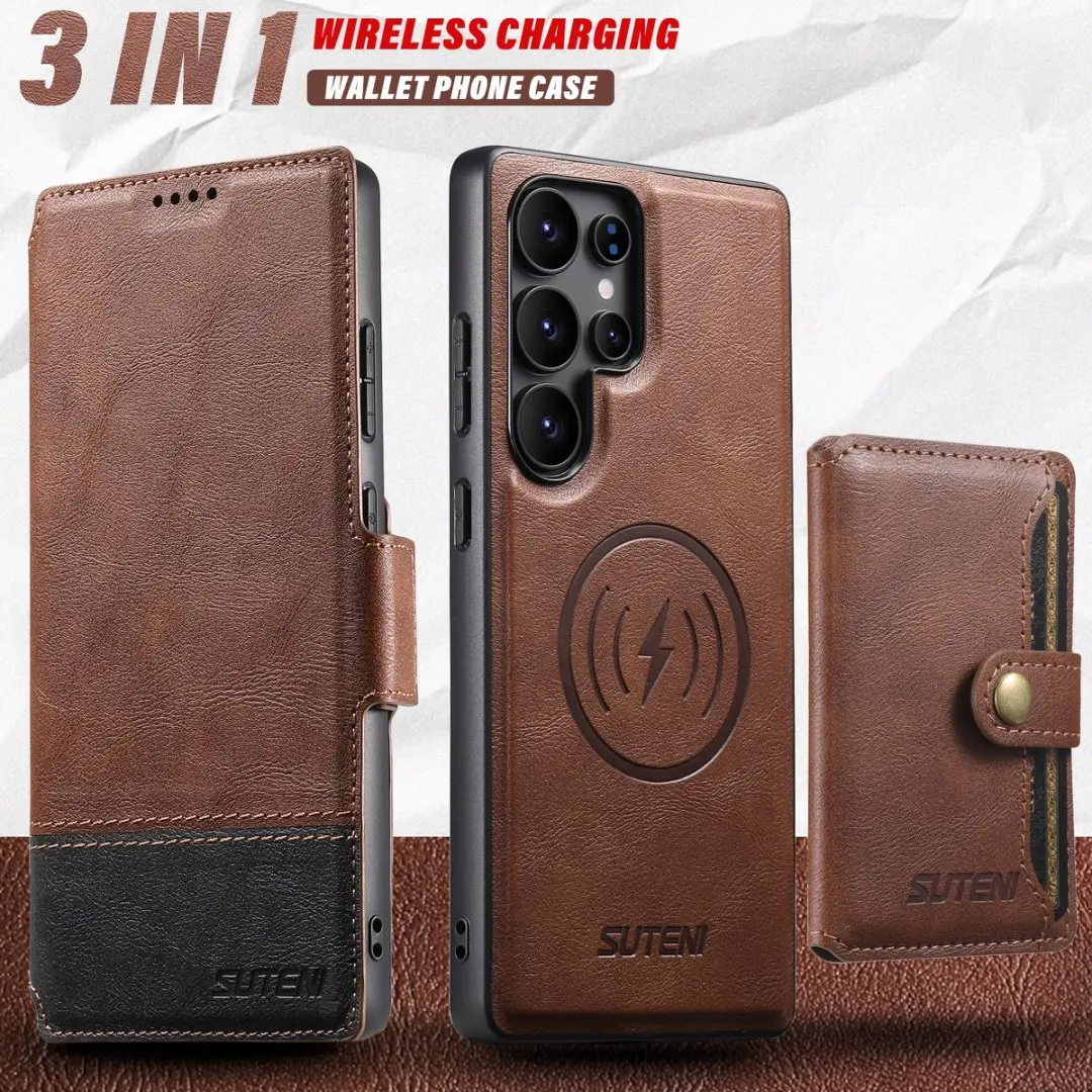 Detachable Magnetic Wireless Charging Bracket Card Wallet Flip Case for Samsung Galaxy S22 S23 S24 S25 S26 Ultra Leather Cover