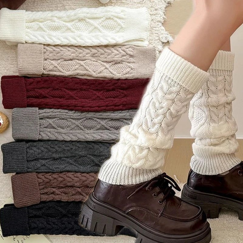 Knitted Twisted Women Leg Warmers Autumn Winter Warm Hemp Flowers Kneepad Foot Cover Fashion Crochet Hook Solid Color Boot Cuff