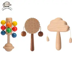 Wooden Baby Rattle Toy 0-12 Months Wooden Mobile Newborn Music Handmade Wooden Educational Toy Baby Early Education Soothing Toy