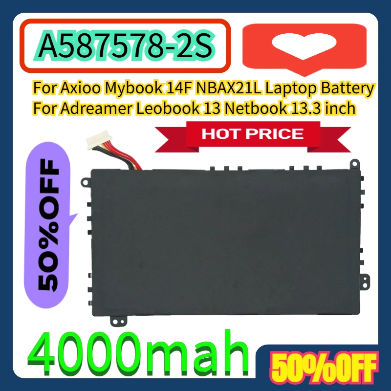 Pour Axioo Mybook 14F NBAX21L 4000mAh A587578-2S 587578-2S batterie d'ordinateur portable pour Adreamer Leobook 13 Netbook 13.3 pouces