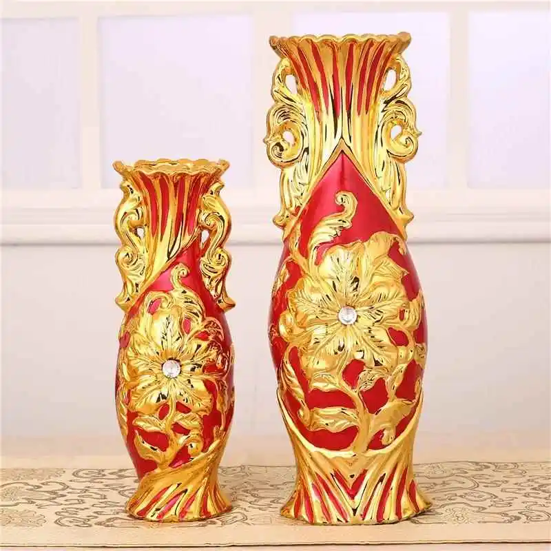 ゴールド蓮の花瓶仏教祭壇装飾品儀式用品中国風大型セラミックフラワーポット