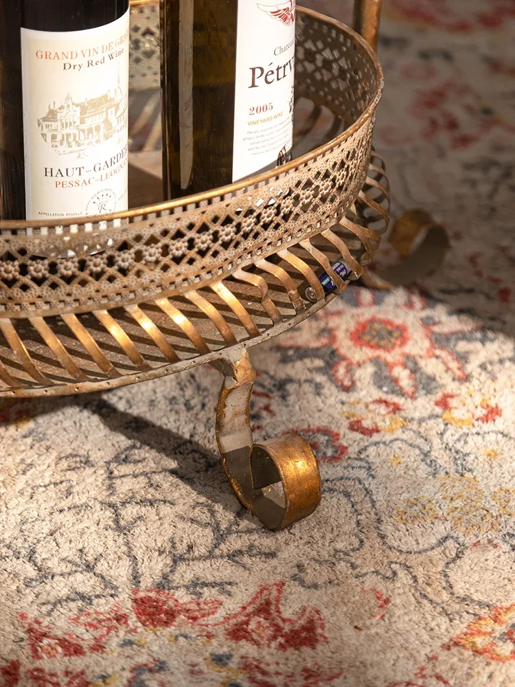 Vintage French-Inspired Two-Tier Metal Serving Stand | Elegant Wine Rack Display | Decorative Plant Stand with Scrollwork
