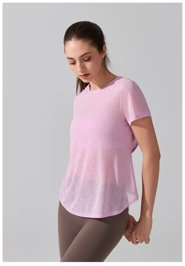 Damen Yoga-Überziehshirt mit strukturierter, kurzer Ärmelform, ausgestelltem Design, atmungsaktiv, schnelltrocknend, ideal für Pilates und Fitnessstudio. – Detail 21
