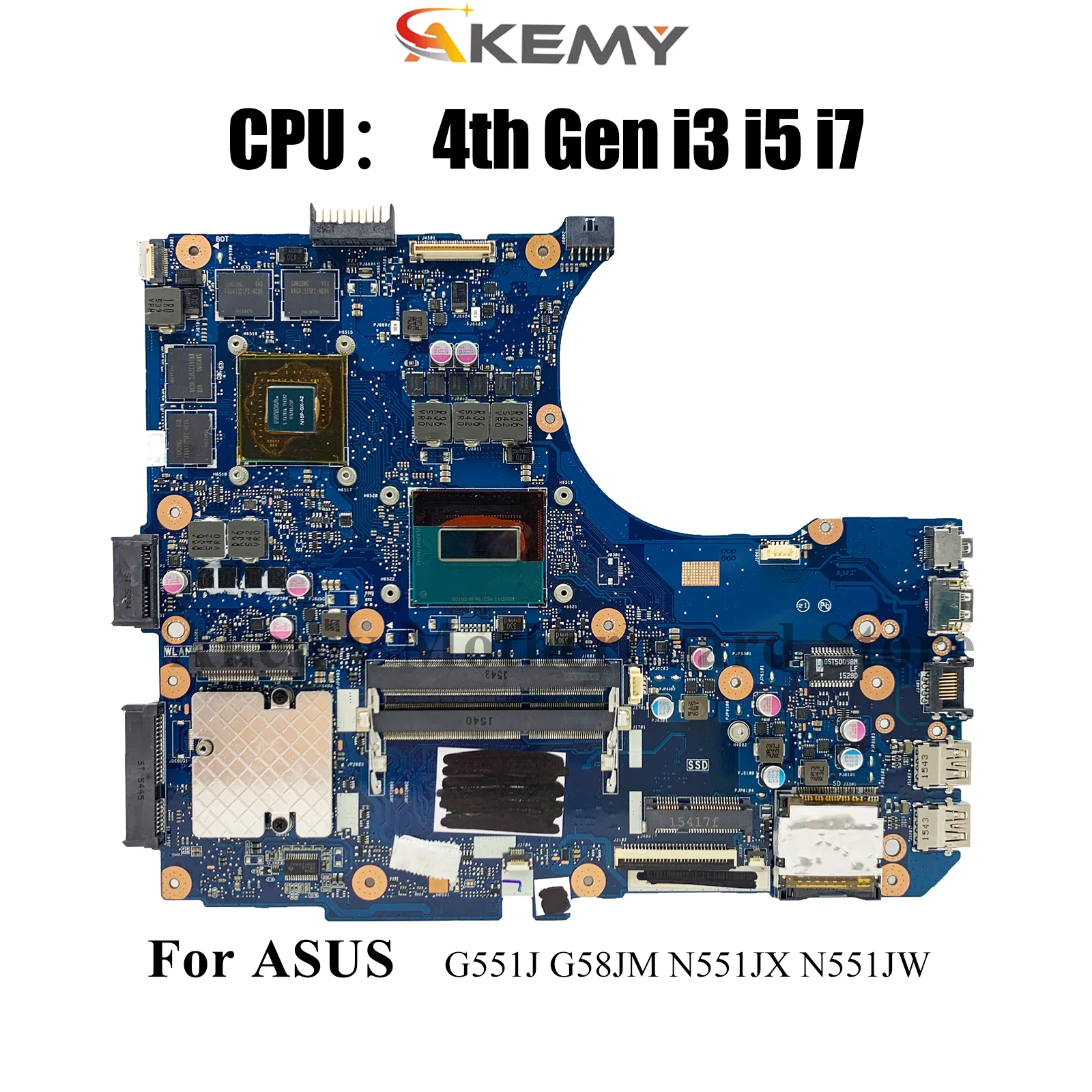

N551JM Laptop Motherboard For ASUS ROG G551J N551JM N551JW N551JX G58JM N551JQ N551JB N551JK N551J Mainboard With i3 i5 i7 CPU