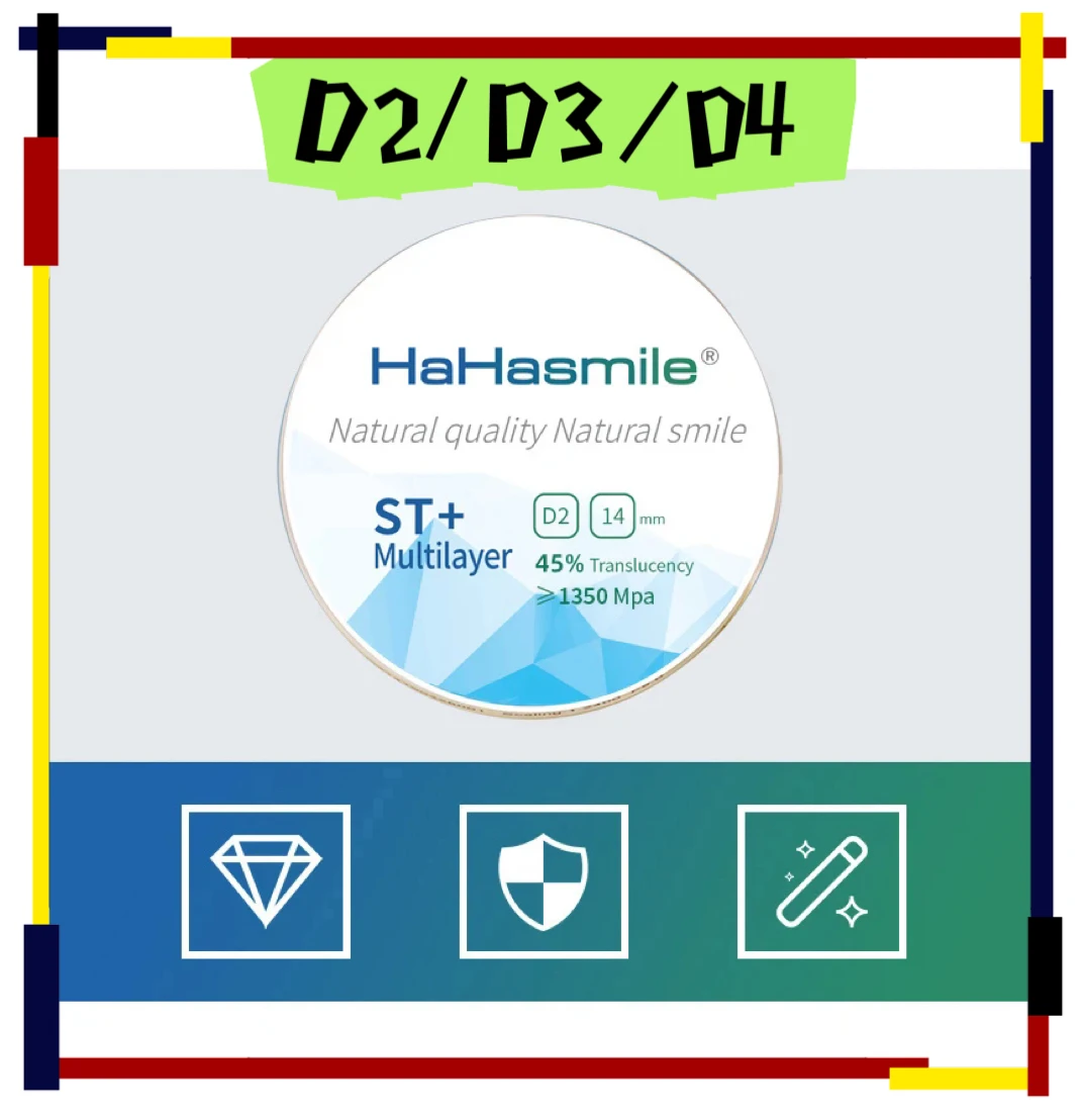 

HaHasmile D2/D3/D4 ST+ML 98 мм циркониевый блок многослойный высокоточный диск CAD/CAM для стоматологического протеза