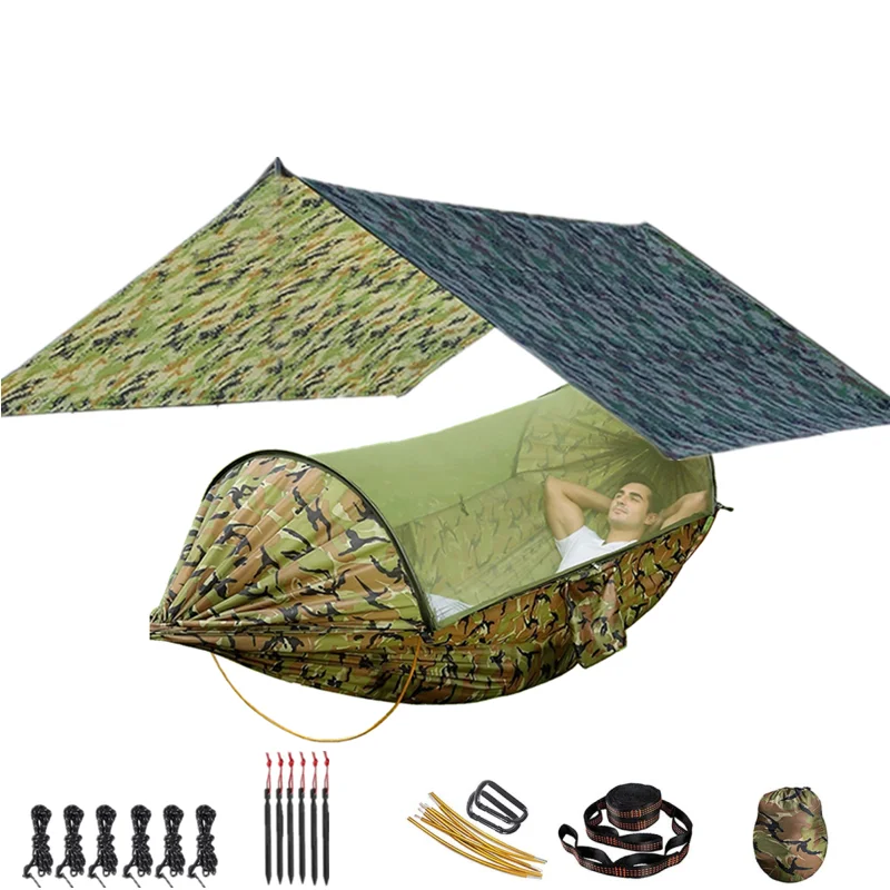 Camping Hammock, Portable Double Prevent Tumbling Hammock , Hammock Tent with Awning, Best for Outdoor Hiking Survival Travel