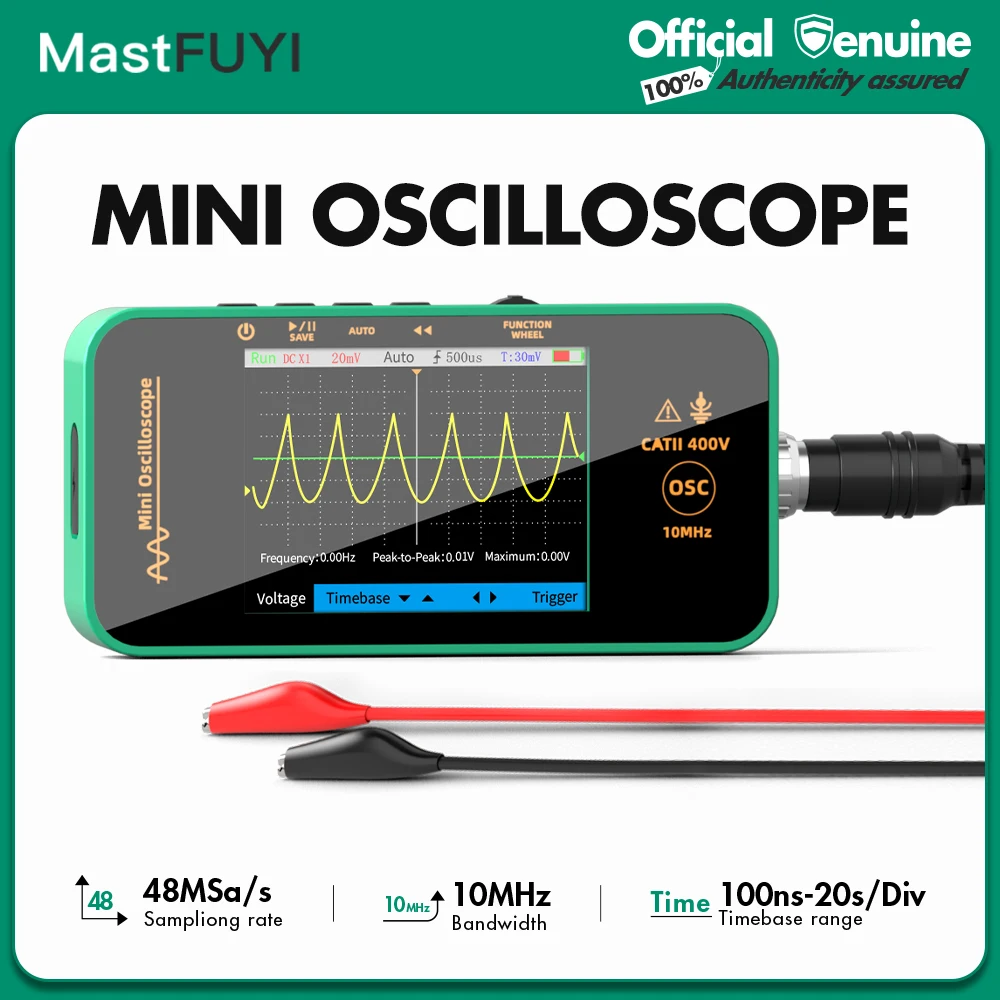 

MASTFUYI 10MHz Handheld Mini Oscilloscope Color Screen Real-Time Waveform Display Portable for Home Repair Electronic Testing