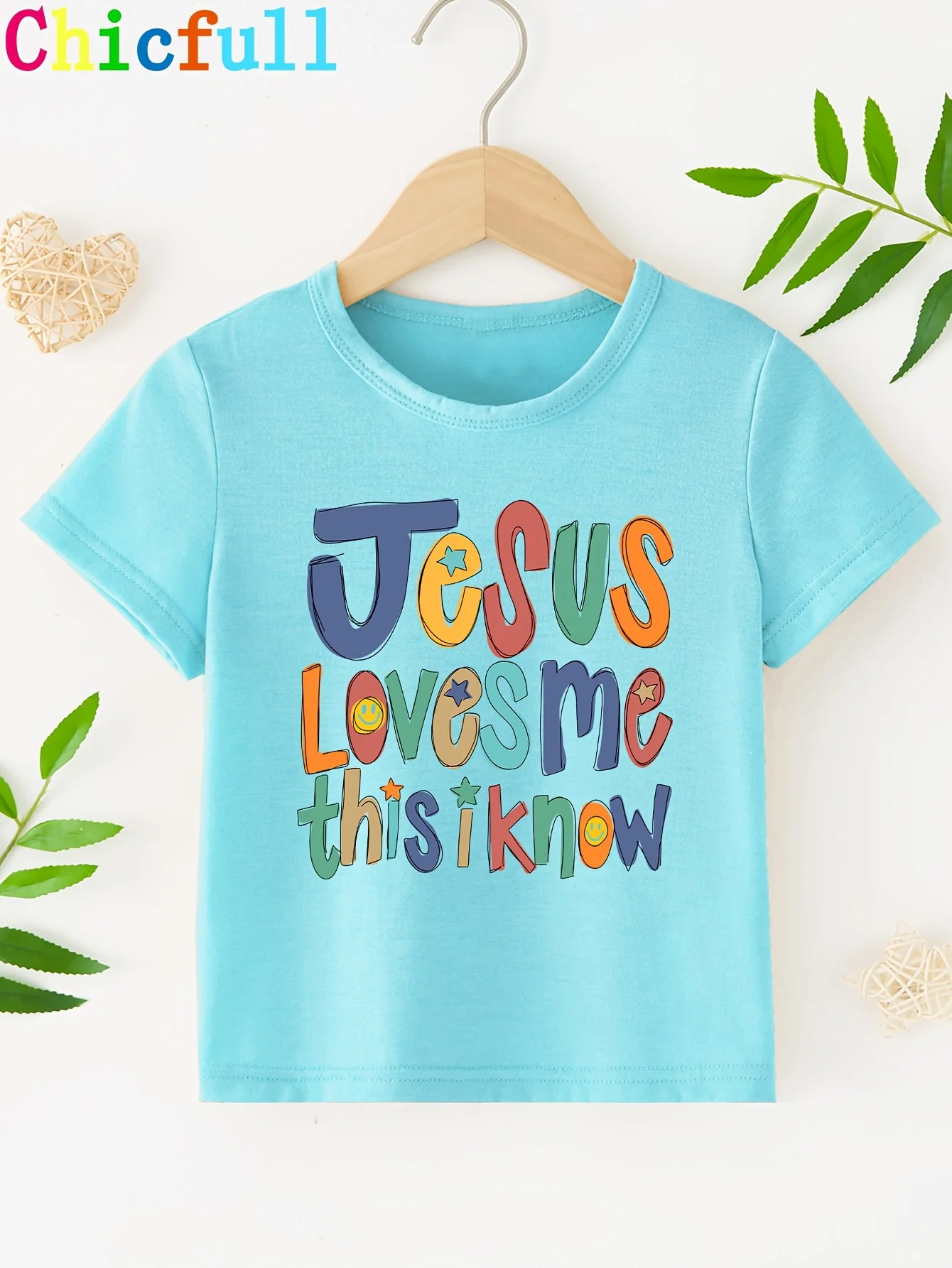 Children's Josus Loves Me This Iknow Colorful Letter Printed T-shirt Versatile Casual Round Neck Parent Child T-shirt
