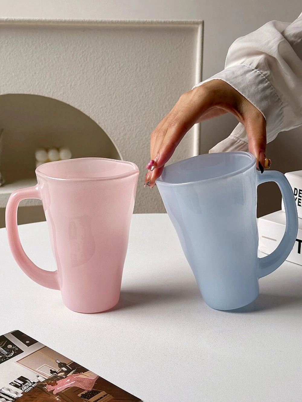 360ml Ins Style Wavy Texture Glass Cup Irregular Rim With Handle Large Capacity Coffee Water Cup