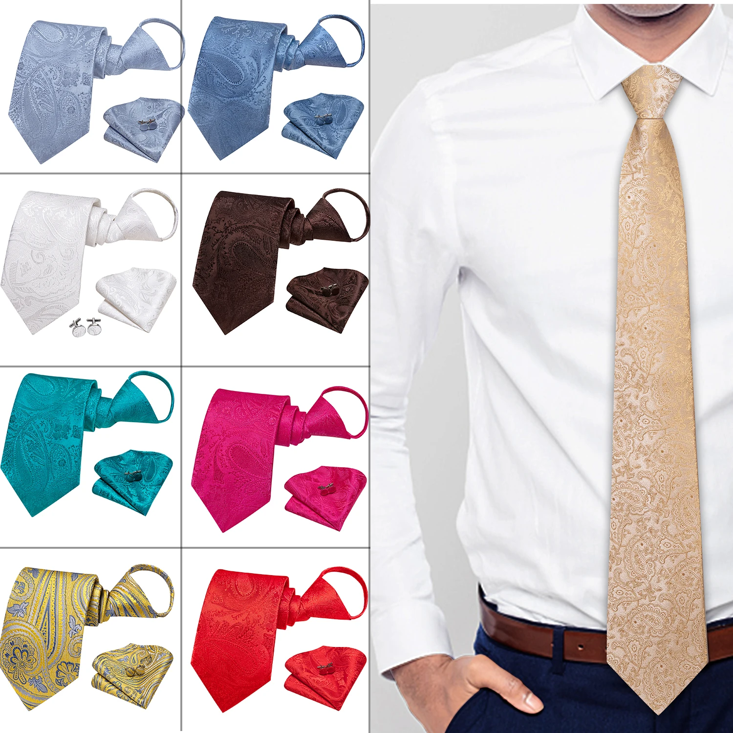 

27 цветов Hi-Tie мужской галстук предварительно завязанный регулируемый шейный ремень на молнии для мужчин 3,15 дюйма для офисной выпускной школьной формы