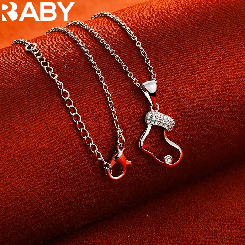 URBABY 925 Sterling Silver Zircon Shoe Pendant Necklace For Women 18-30 Inch Chain Fashion Charm Jewelry Popular Accessories