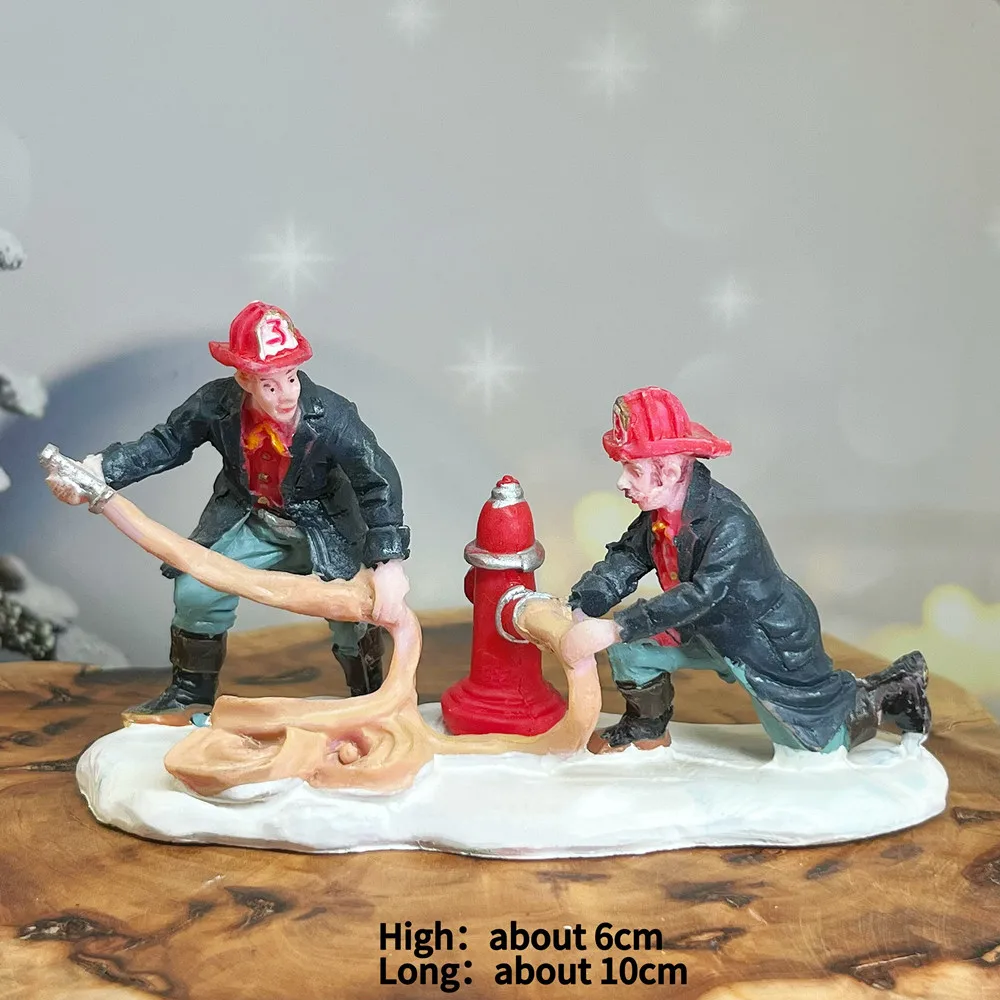 Firefighter Miniature Figurines, Resin Village Scene Decor, Holiday Collectible Gift