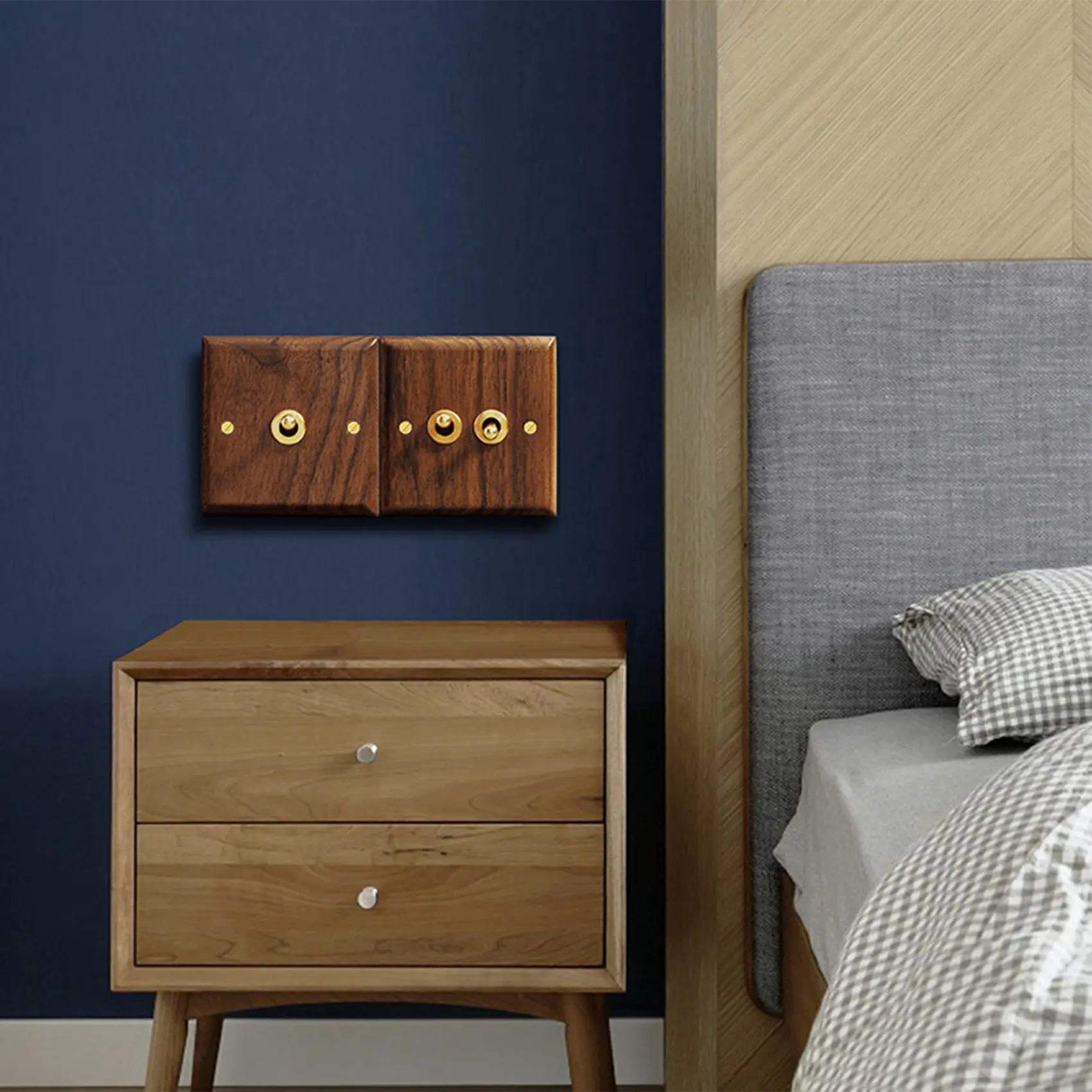 Retro American Industrial Style Light Switch Socket, Solid Wood Brass Toggle Switch Plate, Antique Home Stay Switch(1) image 5