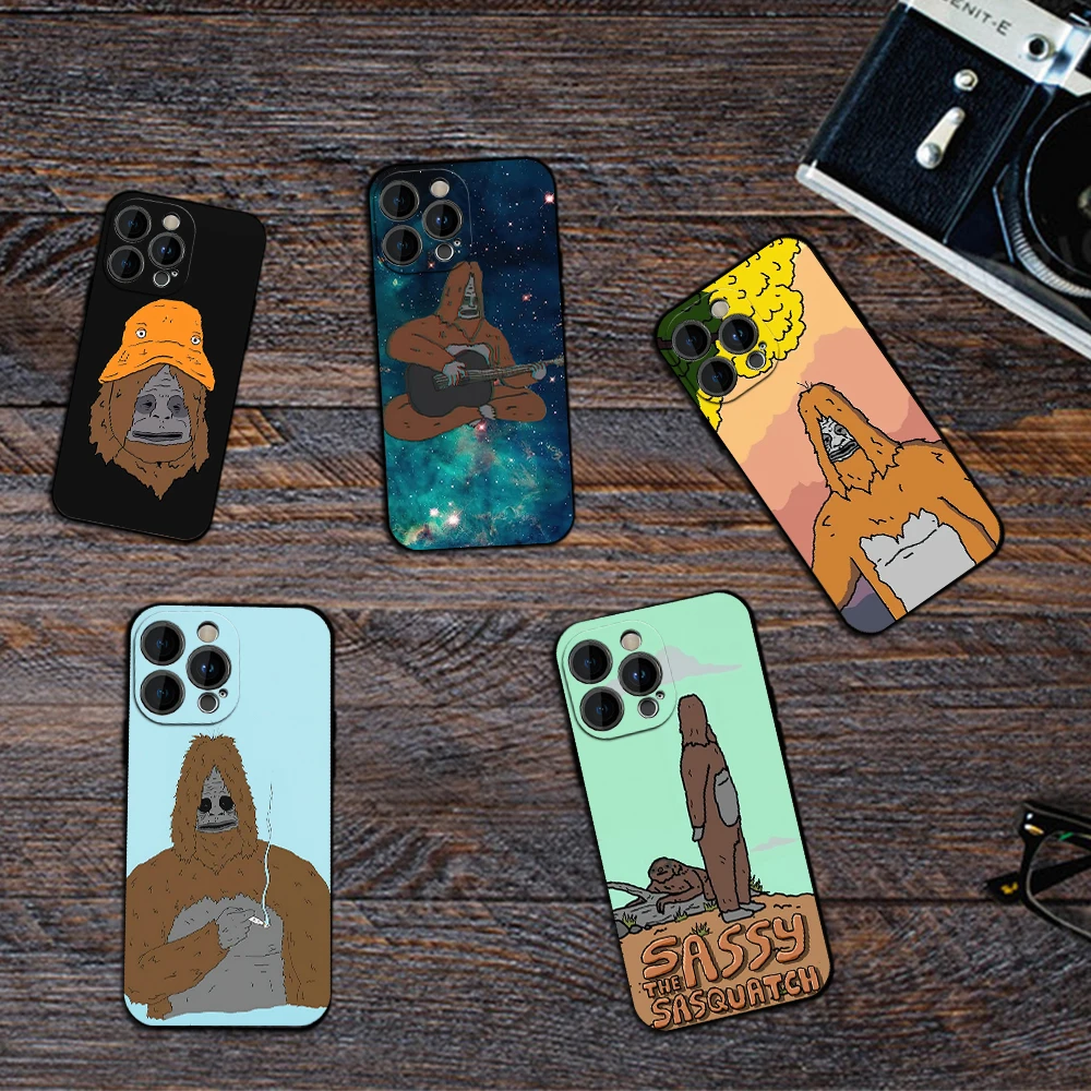 Funny S-Sassy The Sasquatch Phone Case for iPhone 12 11 13 14 15 16 Max Pro Plus Black Soft Silicone Cover