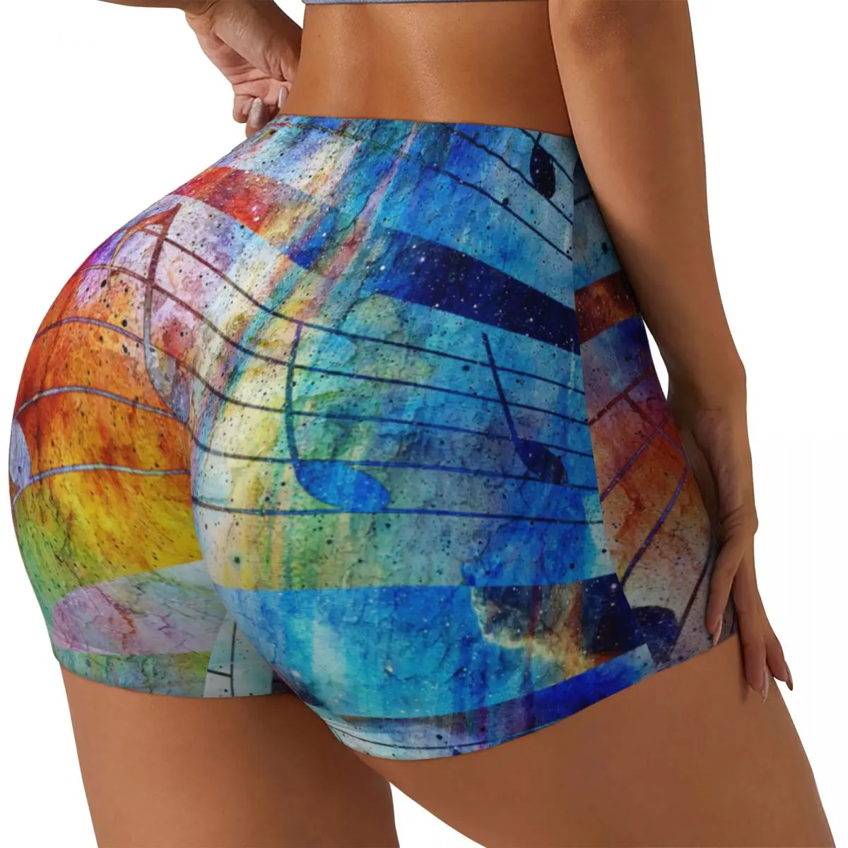 Women Yoga Shorts Abstract Music Note Space Stars Workout Short Fitness quick-dry Ladies Yoga Gym Running Short Pants Sportswear