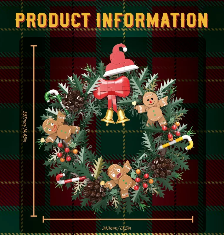 MOC Christmas Wreath  Model Building Blocks Set Eucalyptus Wreath Decorated House Bricks Puzzle DIY Toys Children Holiday Gifts