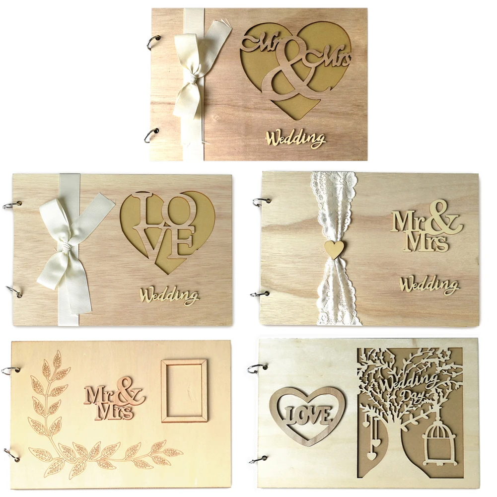 Wooden Wedding Guestbook Personalized Mr Mrs Wedding Unique  Ideas Foil Gold Calligraphy Engagement Guestbook Photo Books