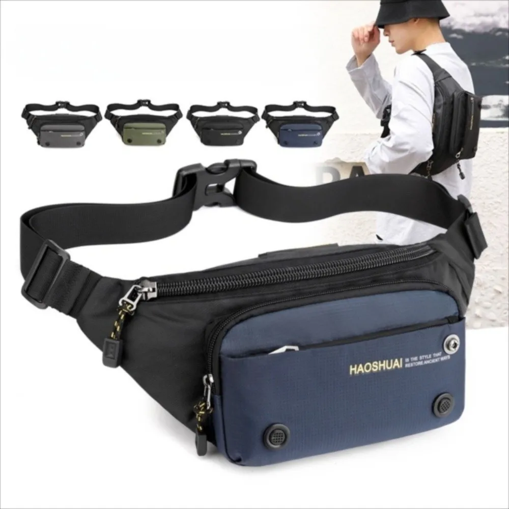 

Fashion Nylon Men Waist Bag Multi-functional Multi-pocket Sports Fanny Pack Wear Resistant Large Capacity Chest Bag Hiking