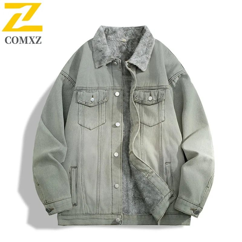 

COMXZ Мужская джинсовая куртка 2025 с отложным воротником, уличное легкое пальто для отдыха, однобортное ветрозащитное осеннее новое пальто