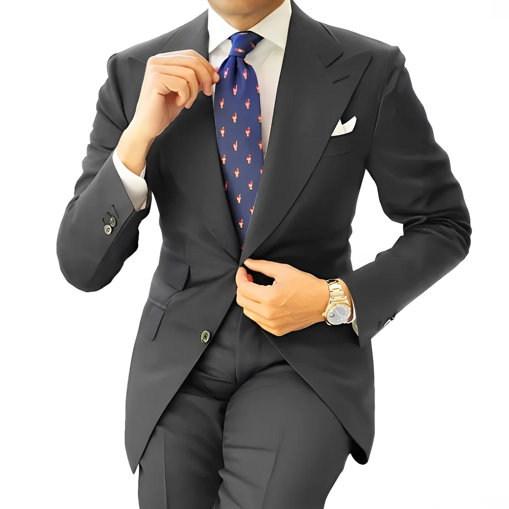 

Formal Men's Suit Office Long Work Clothes Groom Tuxedo Jacket Pants XS-5XL Tailored Suit Dark Gray Blazer