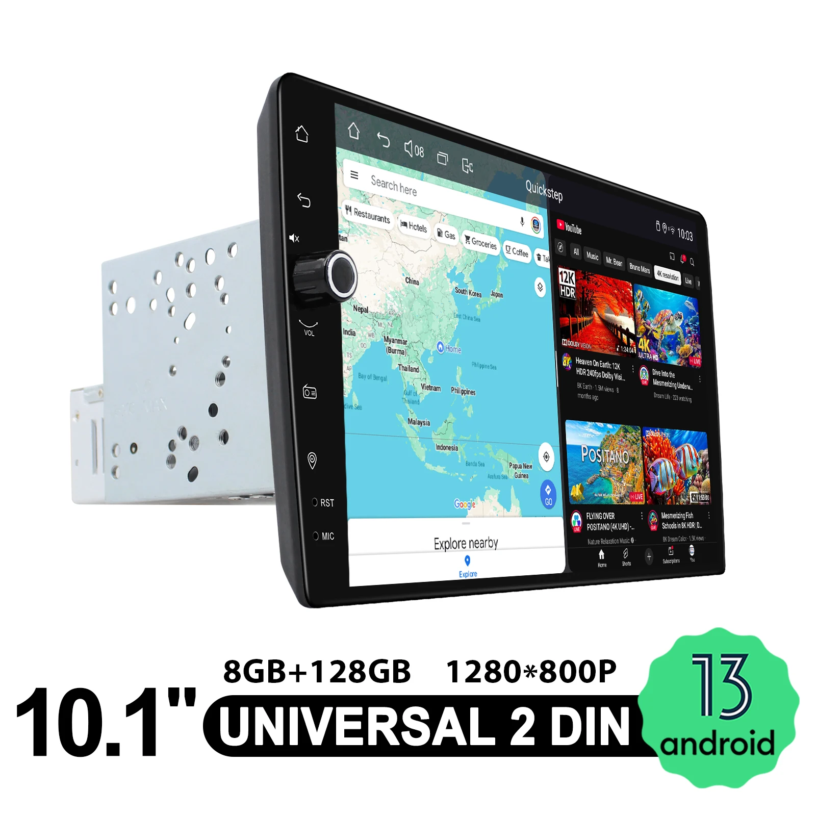 JOYING كبير 10.1 بوصة راديو السيارة ستيريو مع حجم المادية مقبض بلوتوث الوسائط المتعددة مشغل MP5 Carplay وأندرويد السيارات FM/RDS #6