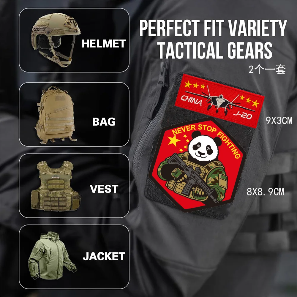 New Design Chinese Power Panda Legion J-20 Woven Mark Flight Series Armband Badge Airplane Pattern Embroidered Backpack patch