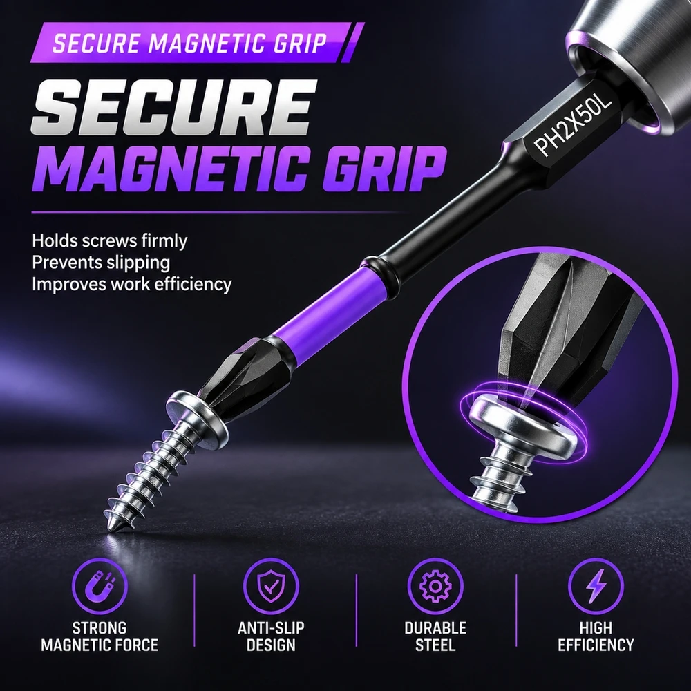 D1 Steel Anti Slip Magnetic Screwdriver Bits Set Phillips Head 1/4 Inch Quick Change for Electric Manual Driver