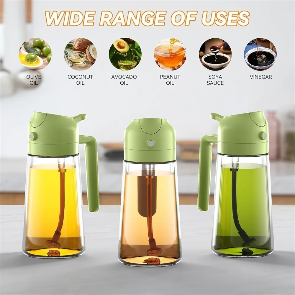 16oz/470ml Olive Oil Sprayer for Cooking - 2 in 1 Glass Olive Oil Dispenser for Kitchen Gadgets, Air Fryer, Salad, and BBQ - view 5