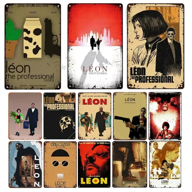 Vintage Leon The Professional Movie Metal Tin Sign, Retro Classic Film Iron Painting Wall Art, Rustic Man Cave Bar Decorative Pl