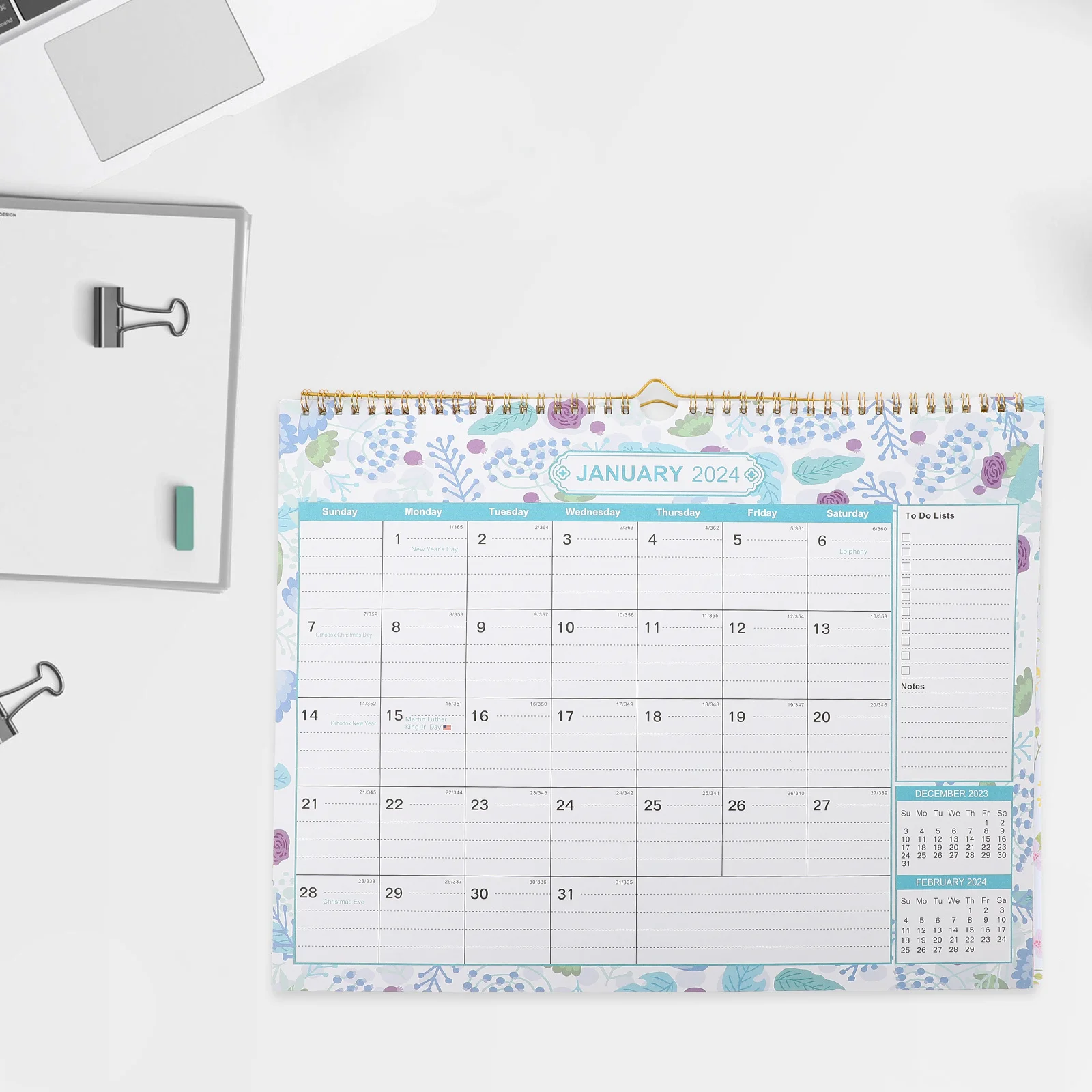 Household Calendar Office Hanging English Monthly 2024 Coated Paper Practical Daily Use Festivals Dates Clear Write